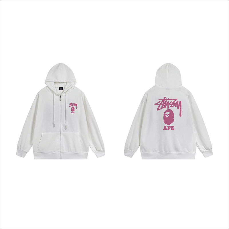 Stussy Monochrome Figure Logo Full-Zip Hoodie