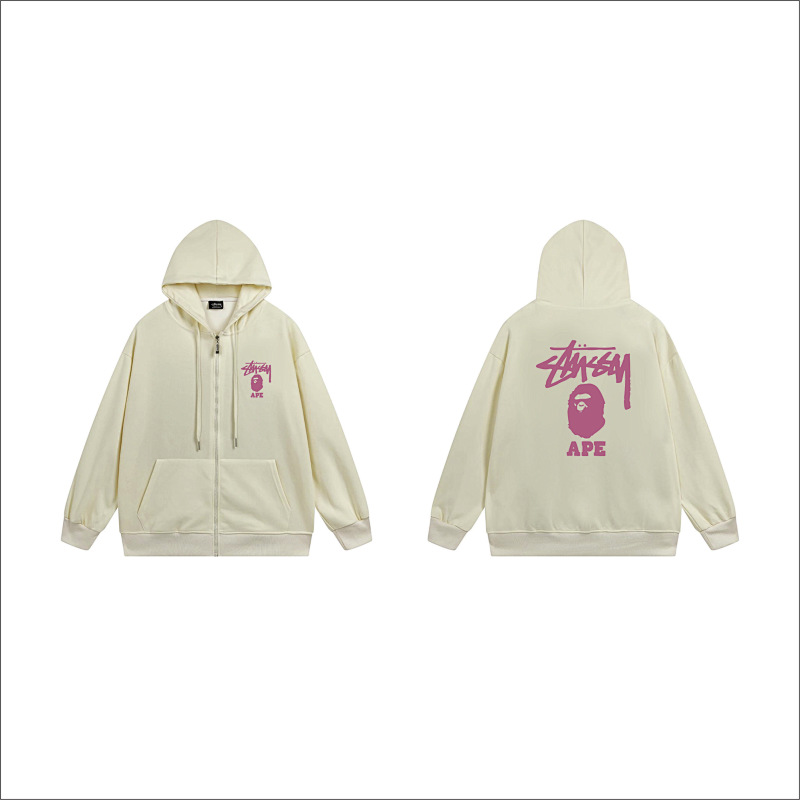 Stussy Monochrome Figure Logo Full-Zip Hoodie