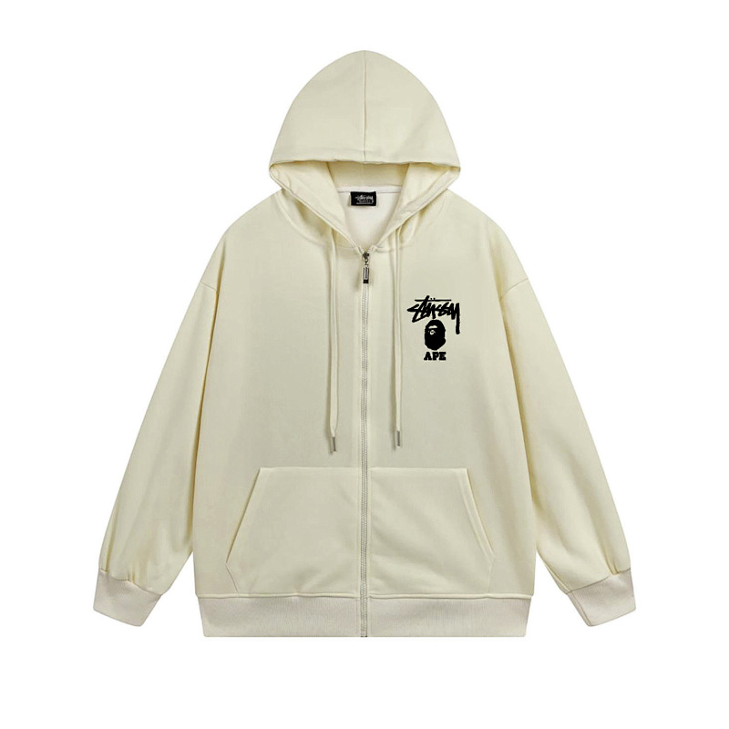 Stussy Monochrome Figure Logo Full-Zip Hoodie