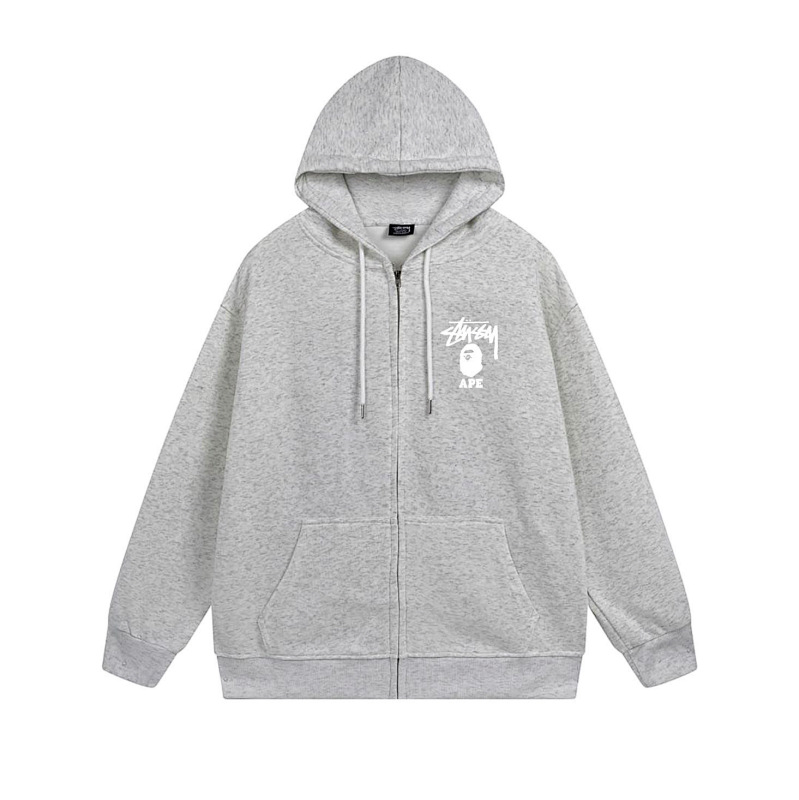 Stussy Monochrome Figure Logo Full-Zip Hoodie