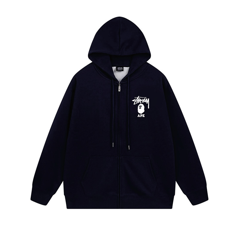 Stussy Monochrome Figure Logo Full-Zip Hoodie