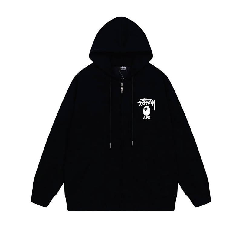 Stussy Monochrome Figure Logo Full-Zip Hoodie