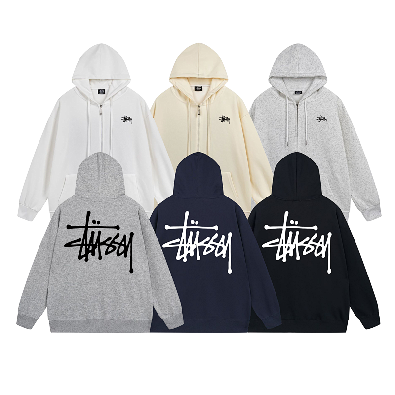 Stussy Orange Blue Planet Crest Full-Zip Hoodie