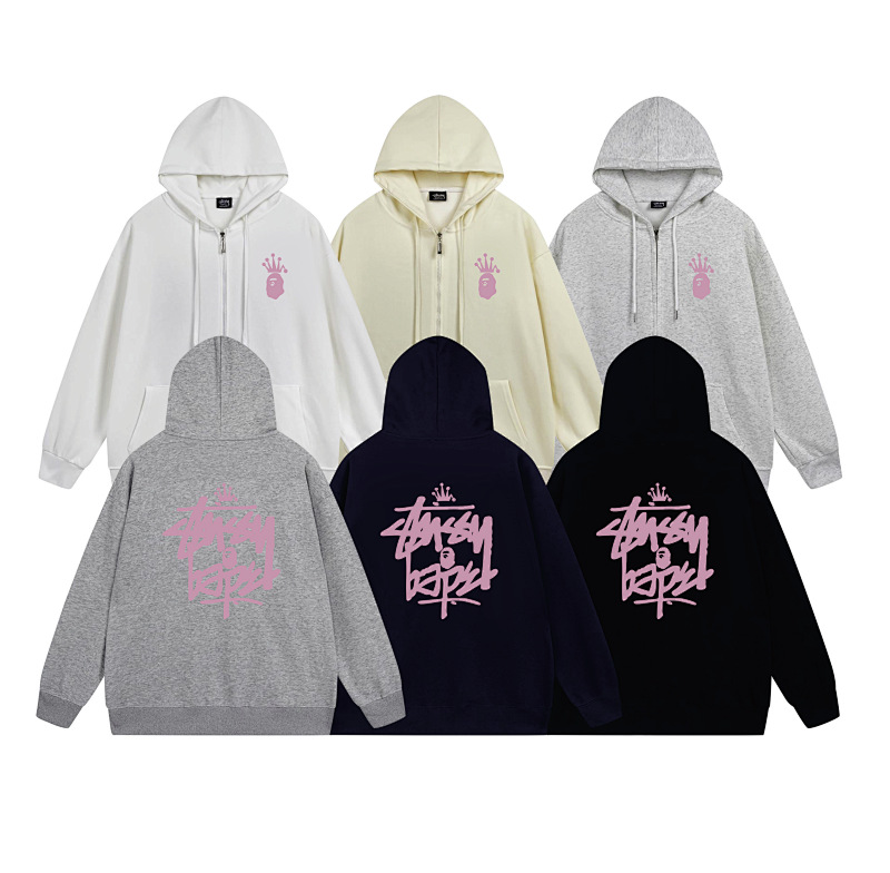 Stussy Pink Crown Handstyle Full-Zip Hoodie