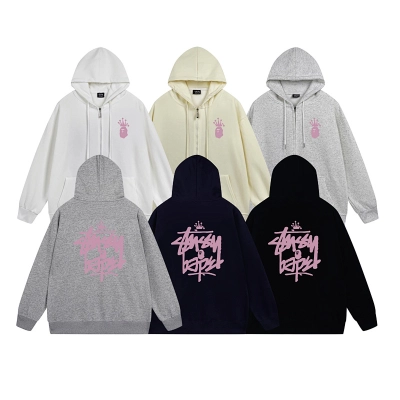 Stussy Pink Crown Handstyle Full-Zip Hoodie 01