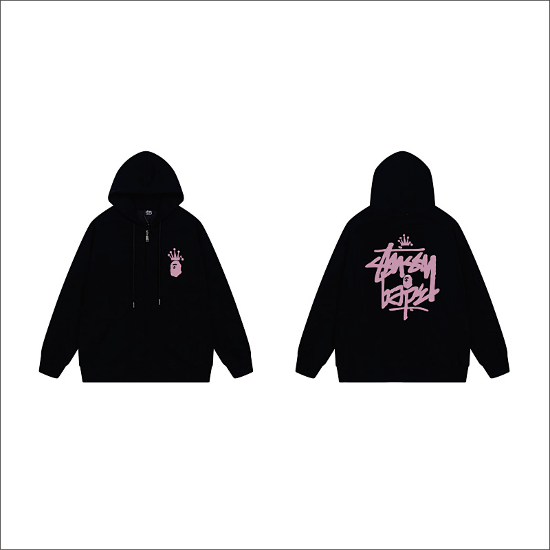 Stussy Pink Crown Handstyle Full-Zip Hoodie