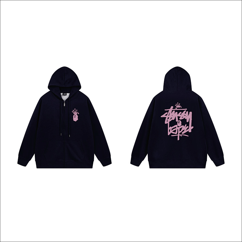 Stussy Pink Crown Handstyle Full-Zip Hoodie