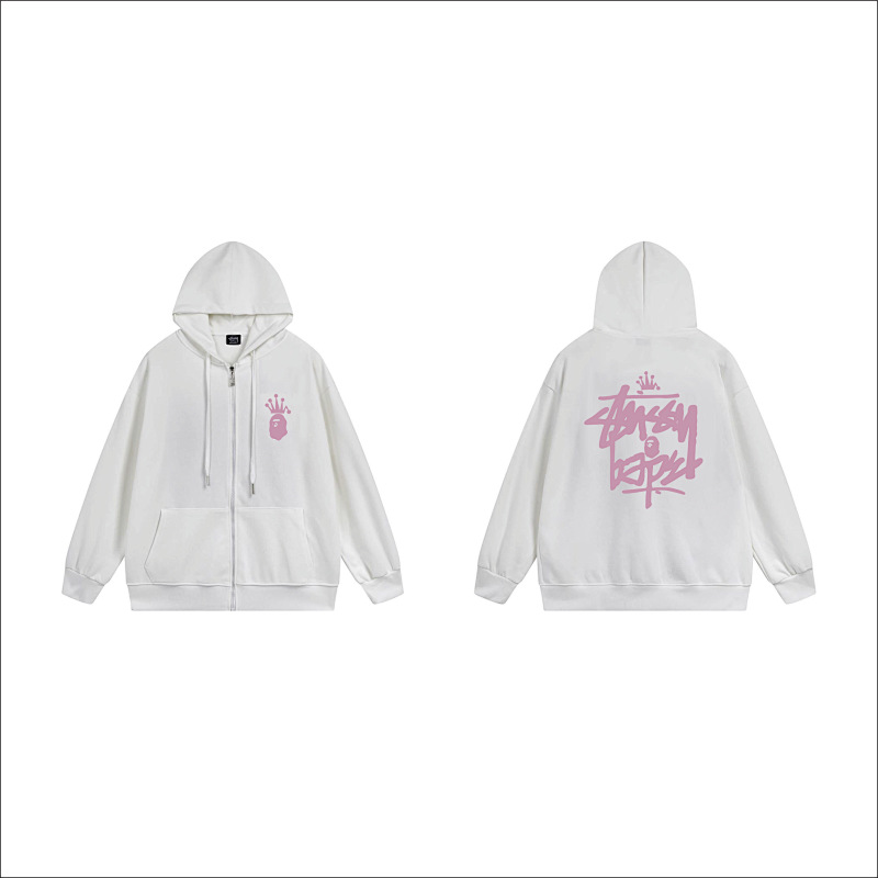 Stussy Pink Crown Handstyle Full-Zip Hoodie