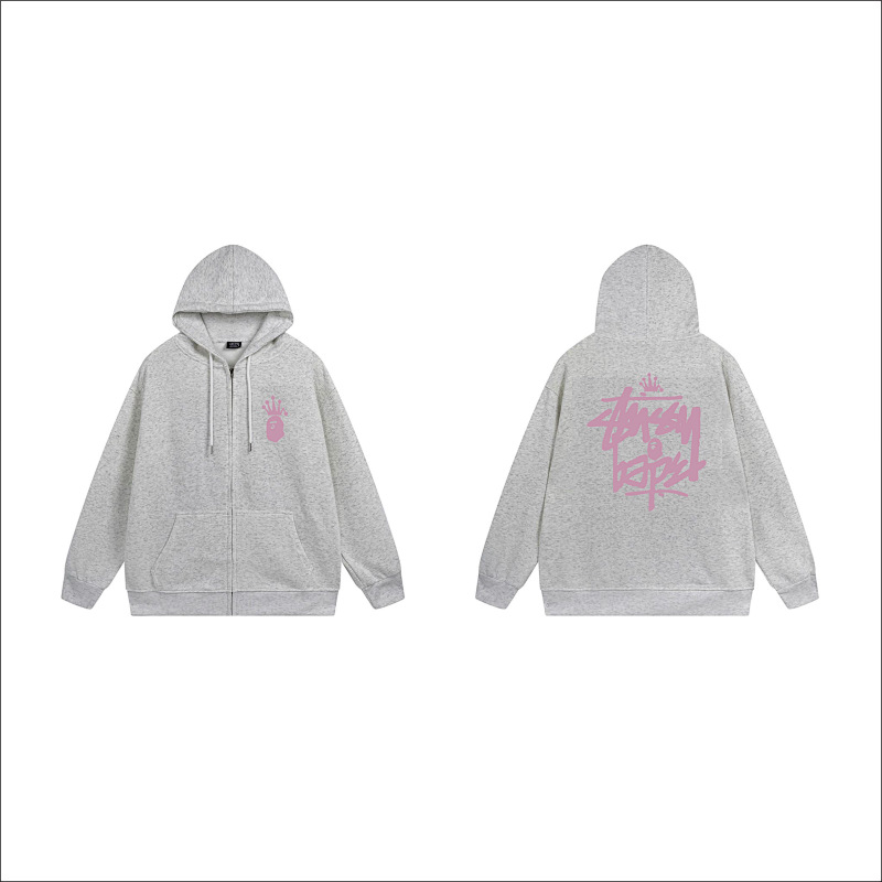 Stussy Pink Crown Handstyle Full-Zip Hoodie