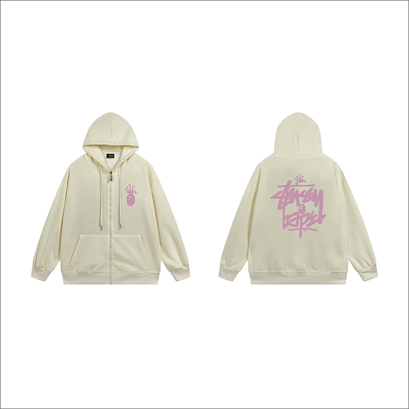Stussy Pink Crown Handstyle Full-Zip Hoodie