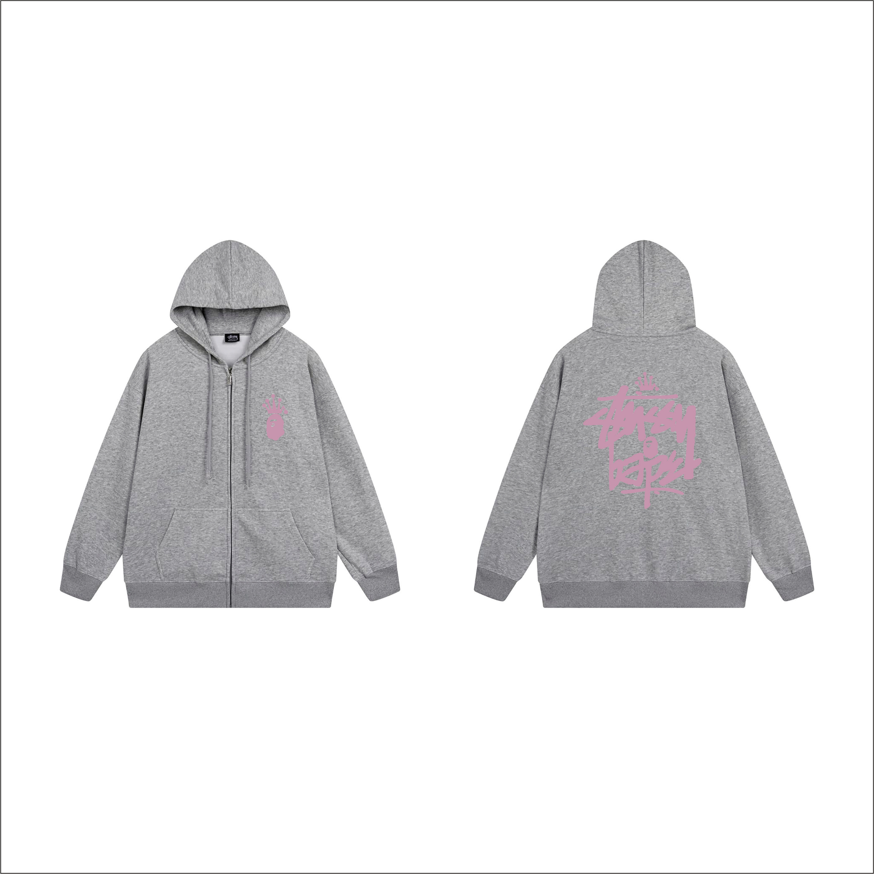 Stussy Pink Crown Handstyle Full-Zip Hoodie