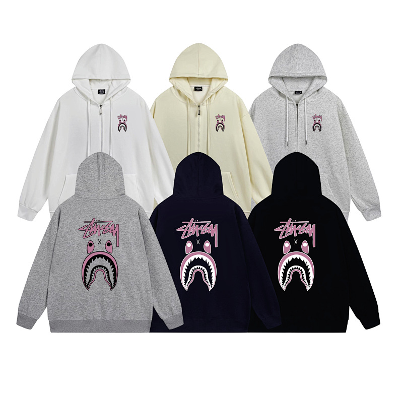 Stussy Pink Shark Mouth Full-Zip Hoodie