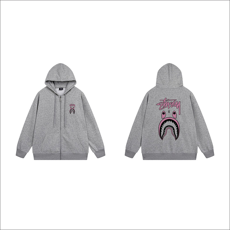 Stussy Pink Shark Mouth Full-Zip Hoodie