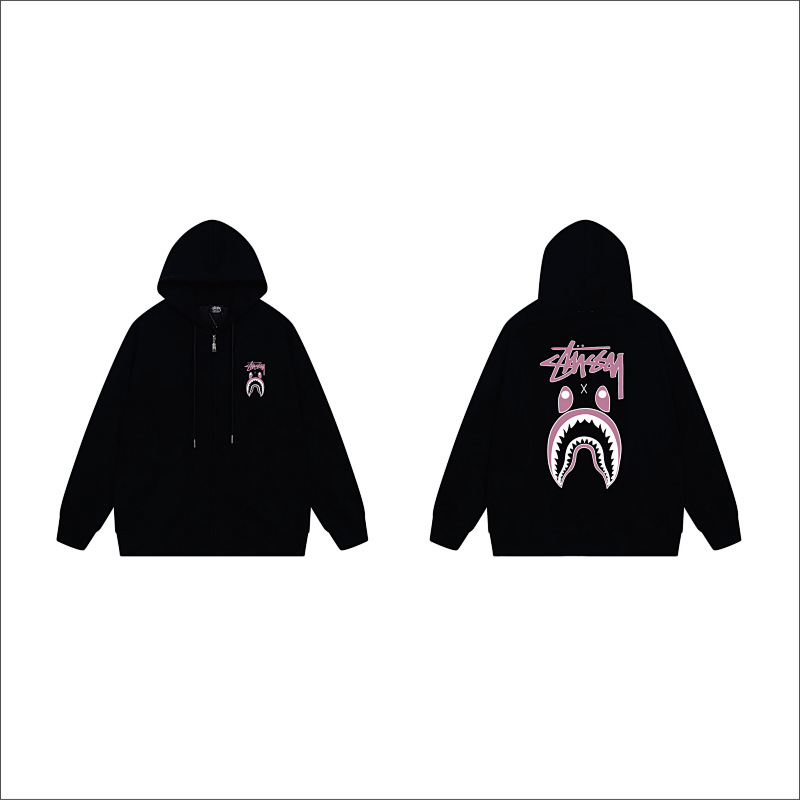 Stussy Pink Shark Mouth Full-Zip Hoodie