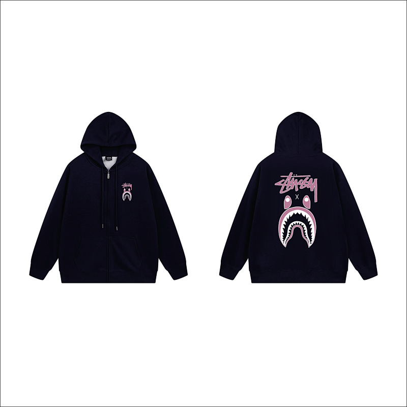 Stussy Pink Shark Mouth Full-Zip Hoodie