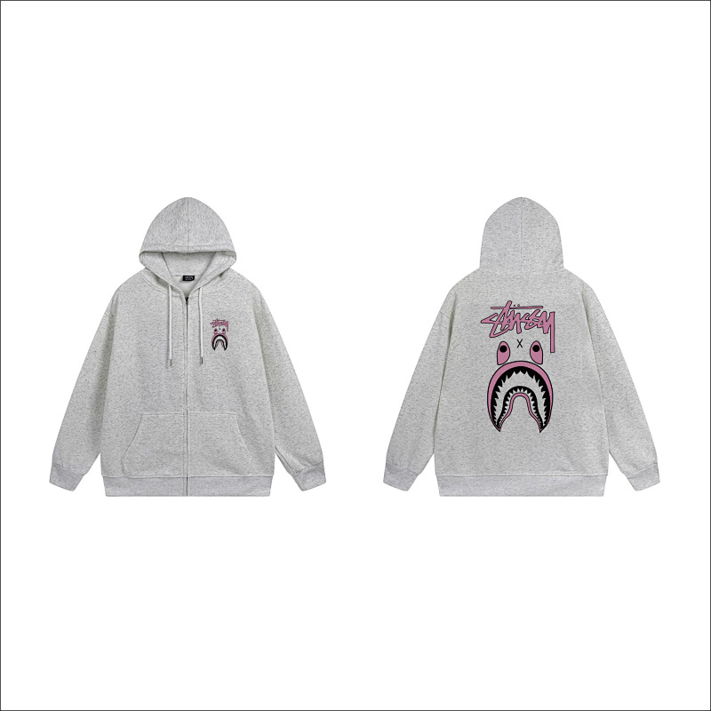 Stussy Pink Shark Mouth Full-Zip Hoodie