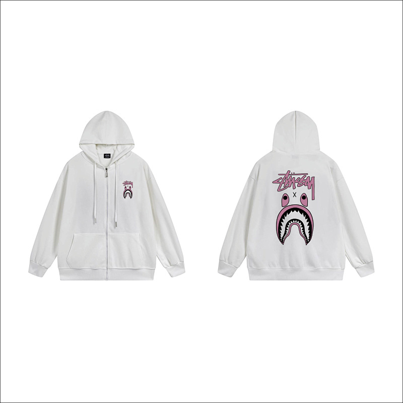 Stussy Pink Shark Mouth Full-Zip Hoodie