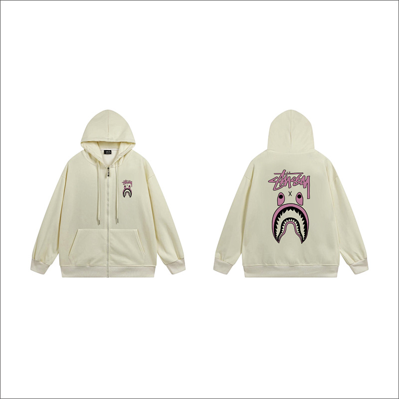 Stussy Pink Shark Mouth Full-Zip Hoodie