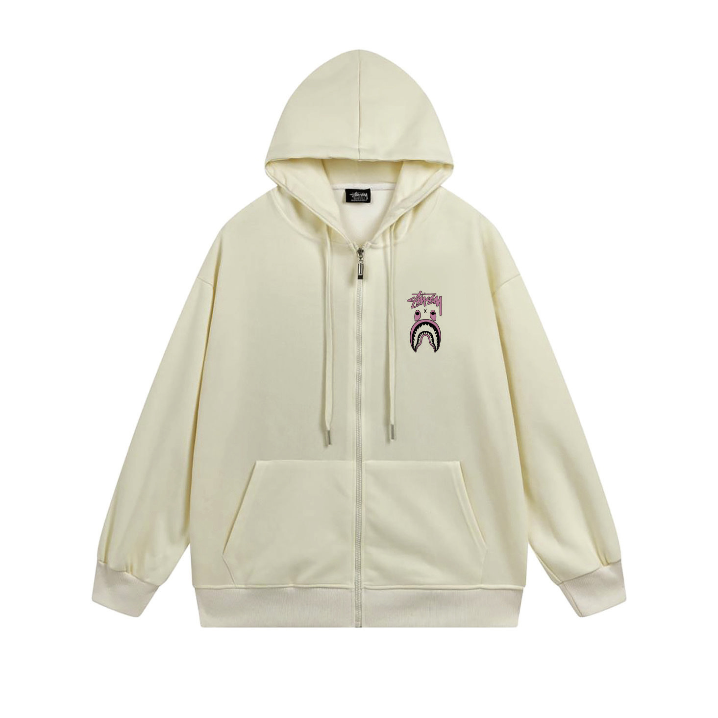 Stussy Pink Shark Mouth Full-Zip Hoodie