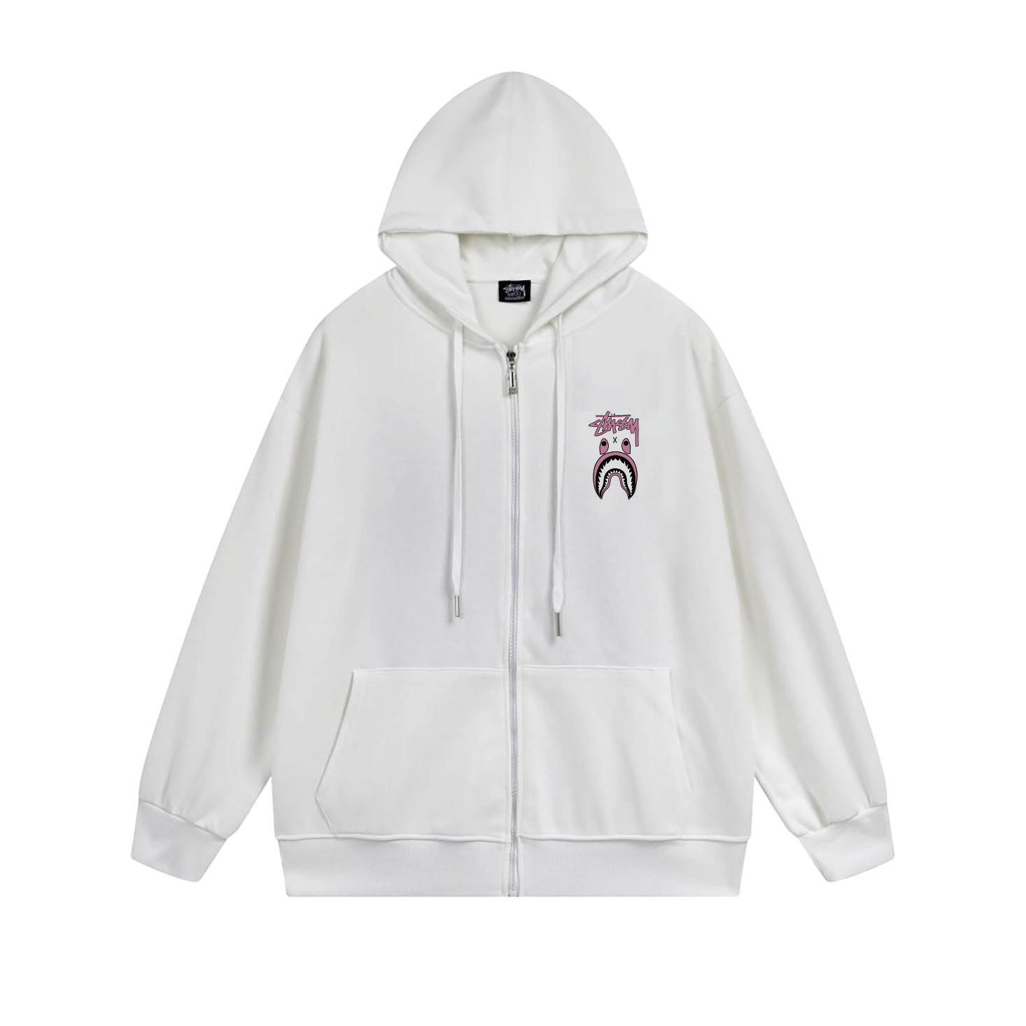 Stussy Pink Shark Mouth Full-Zip Hoodie