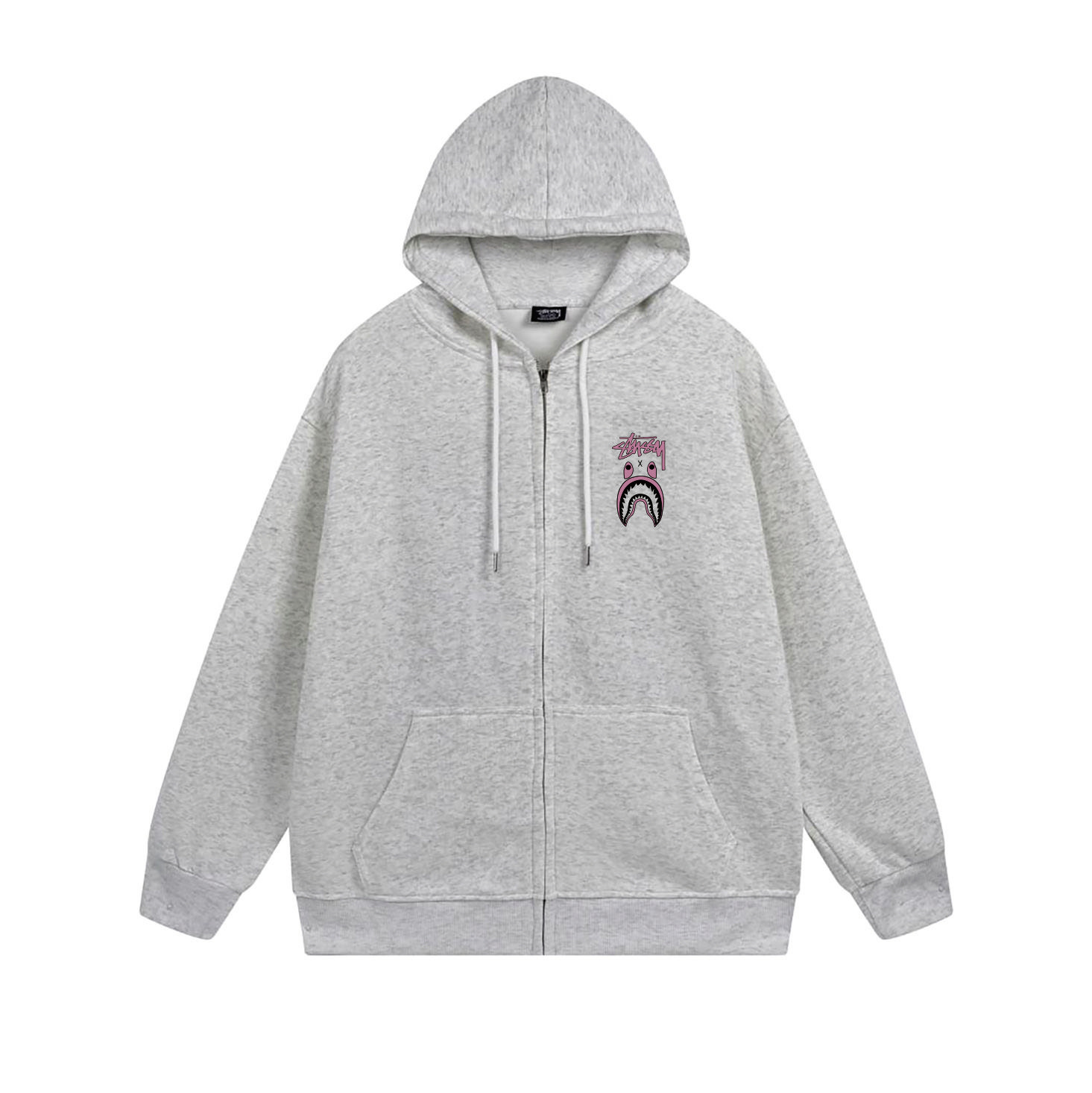 Stussy Pink Shark Mouth Full-Zip Hoodie