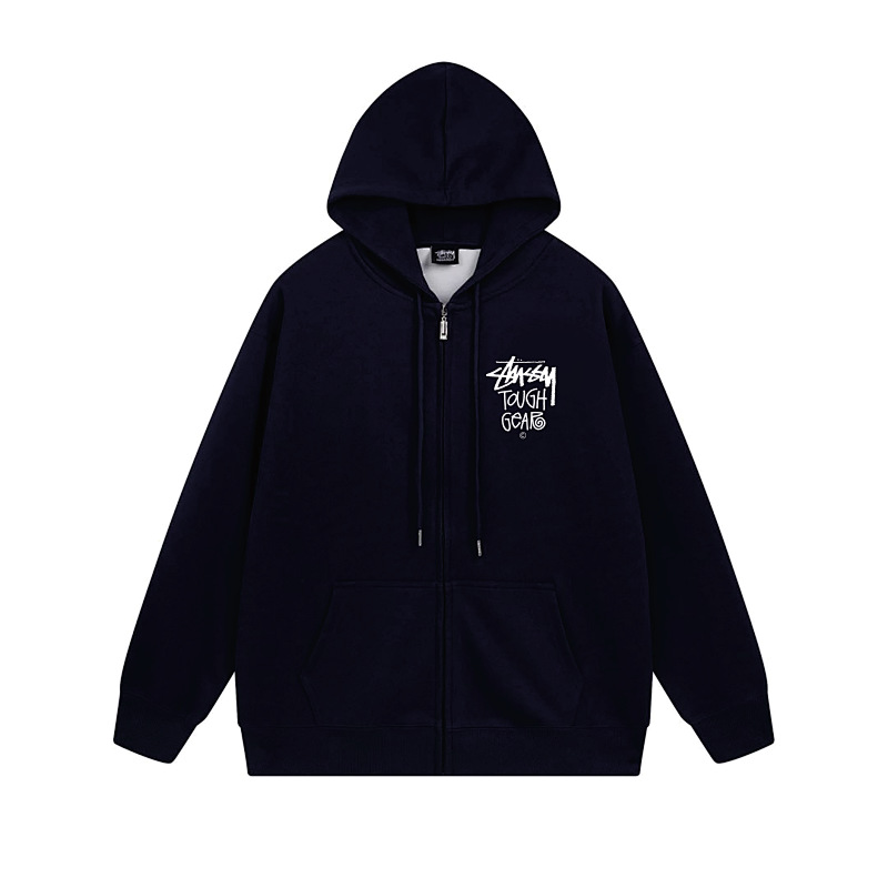 Stussy Red Blue Globe Seal Full-Zip Hoodie
