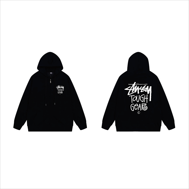 Stussy Red Blue Globe Seal Full-Zip Hoodie