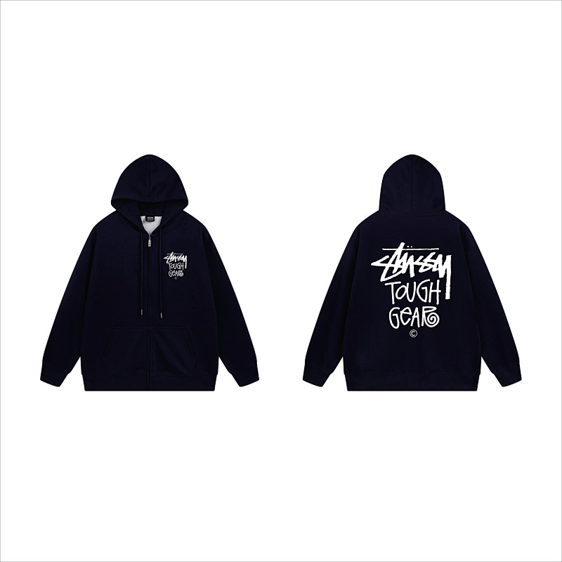 Stussy Red Blue Globe Seal Full-Zip Hoodie
