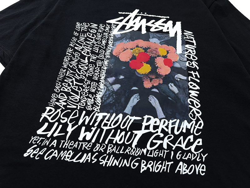 Stussy Rose Poster Typography T-Shirt