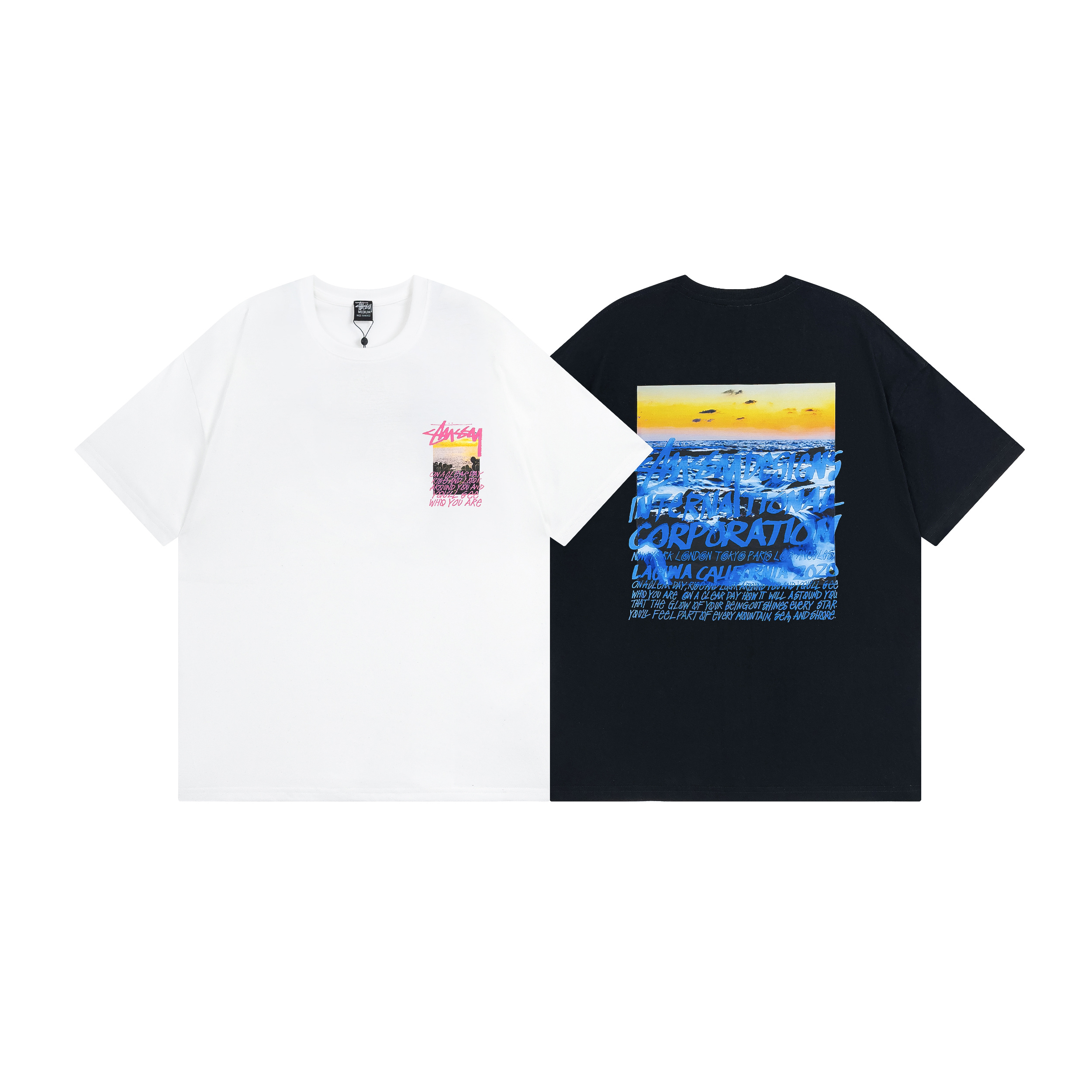Stussy Sunset Ocean Poster T-Shirt