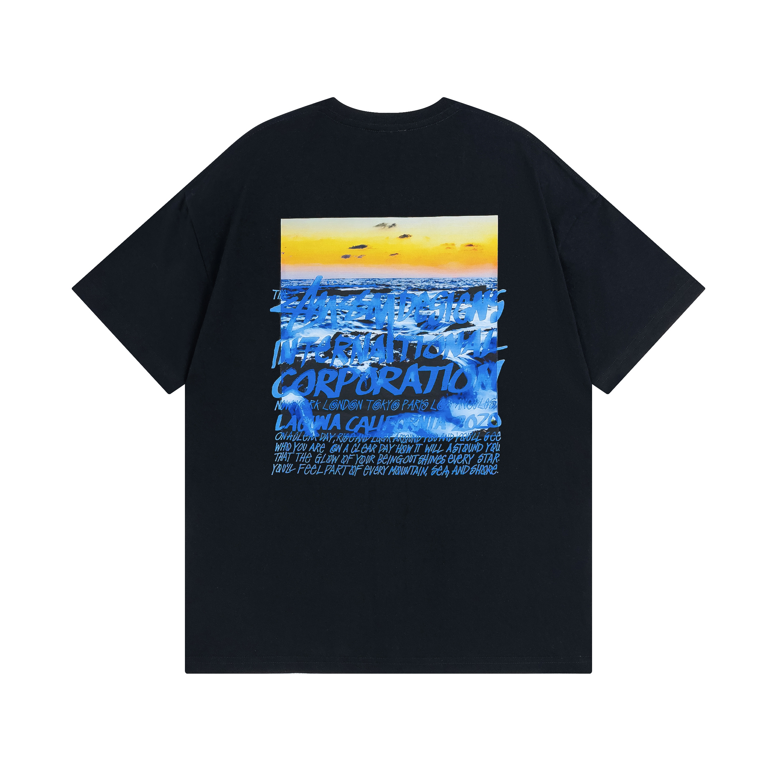 Stussy Sunset Ocean Poster T-Shirt