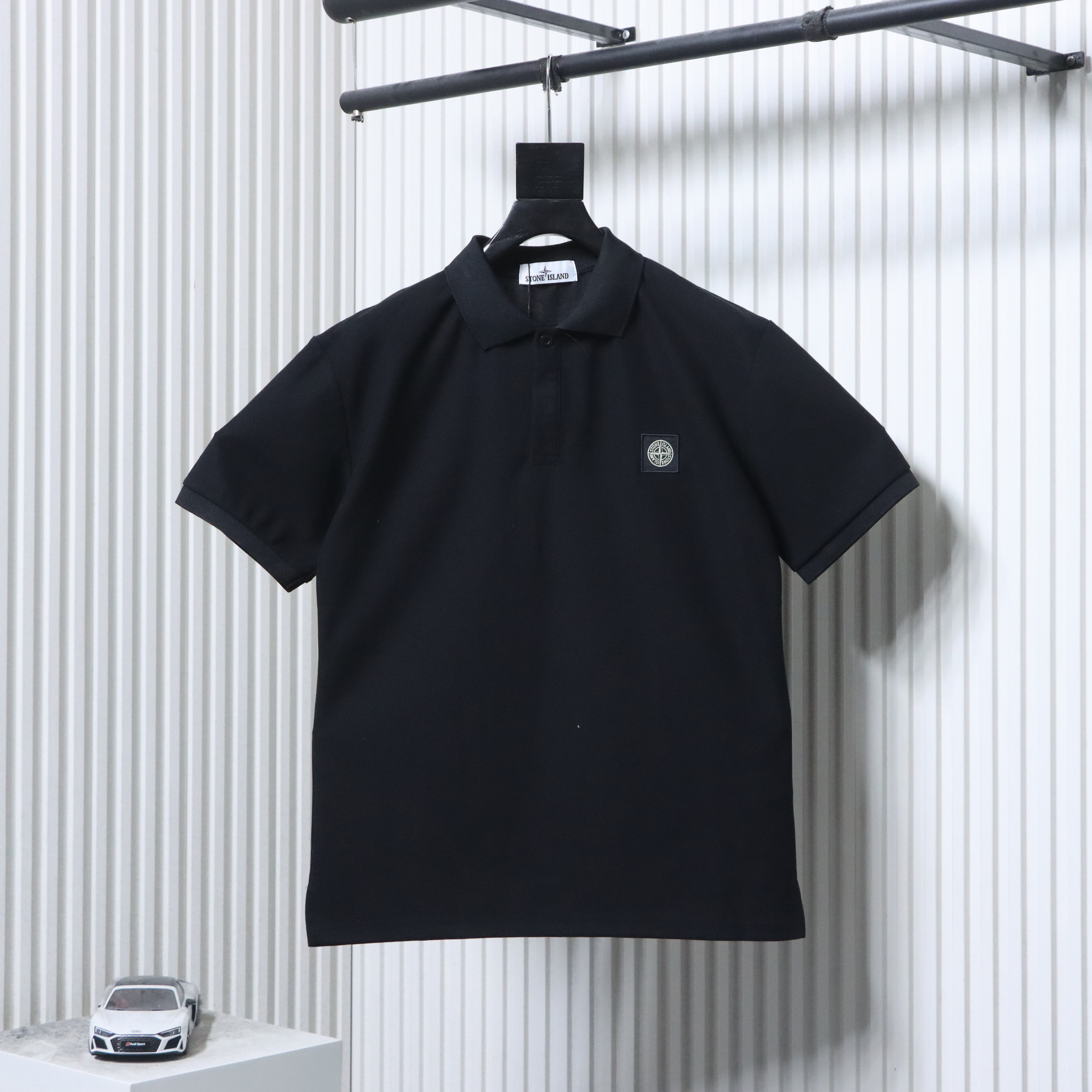 Stone Island Classic Knit Polo Shirt Black