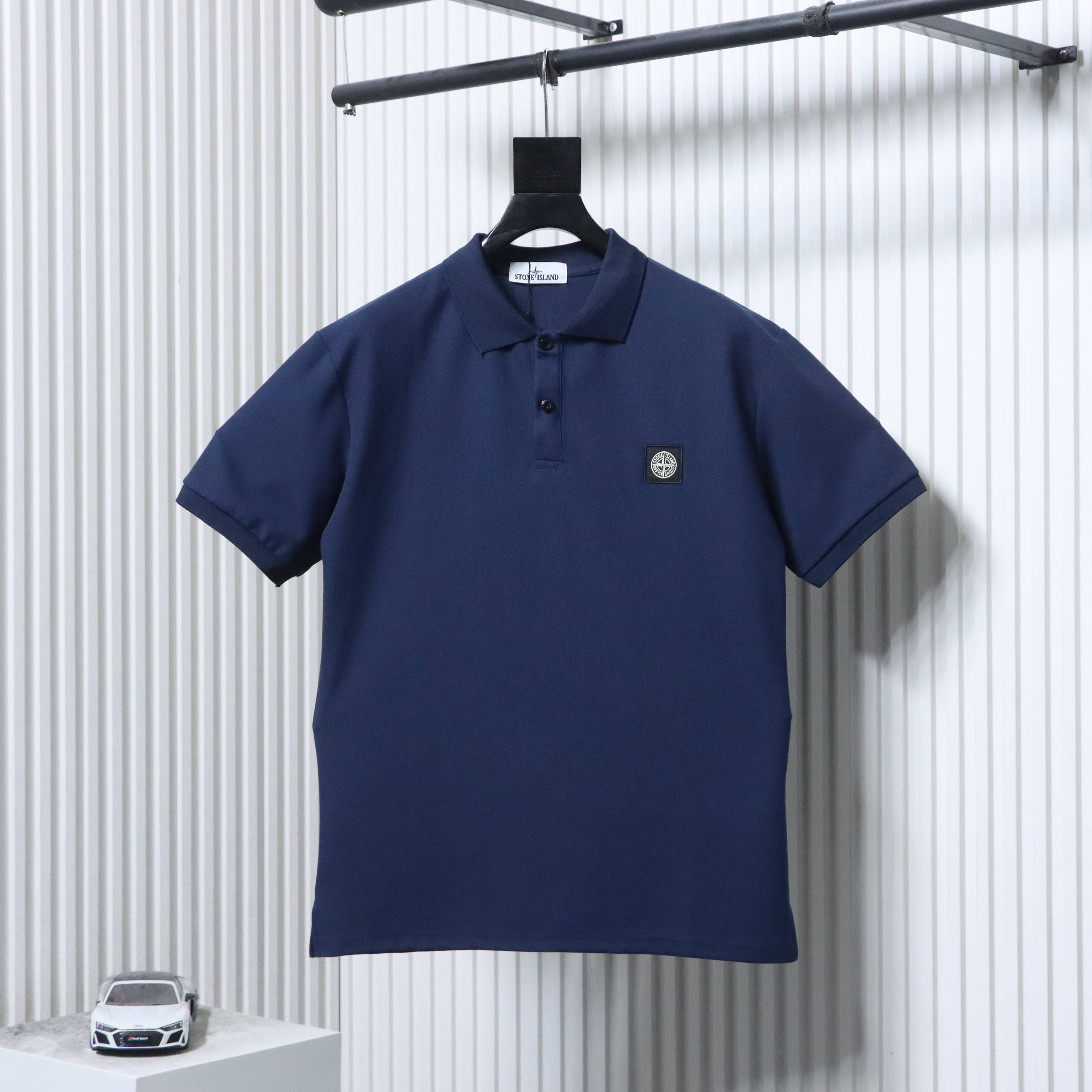 Stone Island Classic Knit Polo Shirt Navy