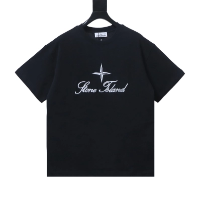 Stone Island Embroidered Script Logo T-Shirt Black 01
