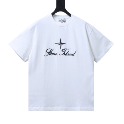 Stone Island Embroidered Script Logo T-Shirt White 01