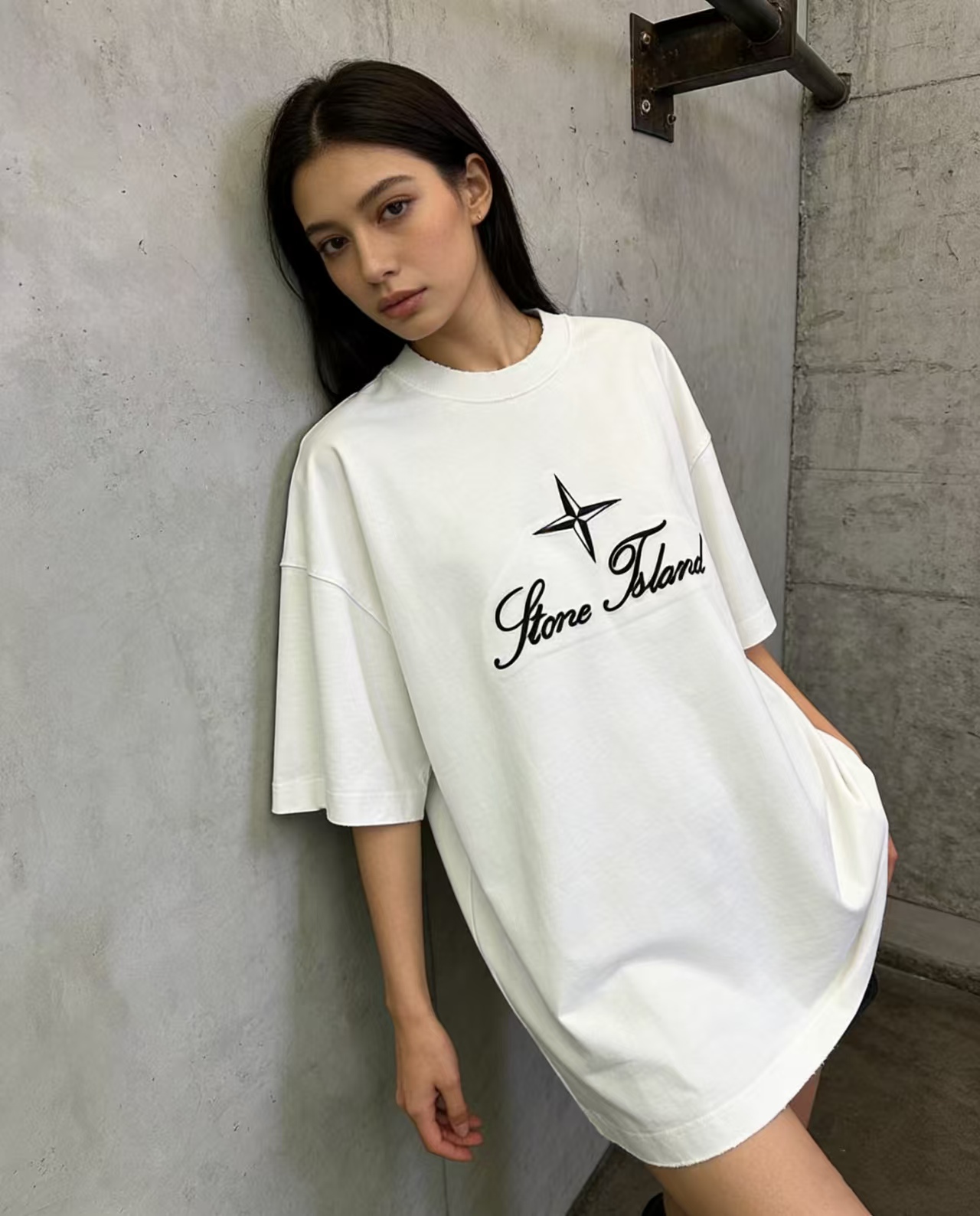Stone Island Embroidered Script Logo T-Shirt White