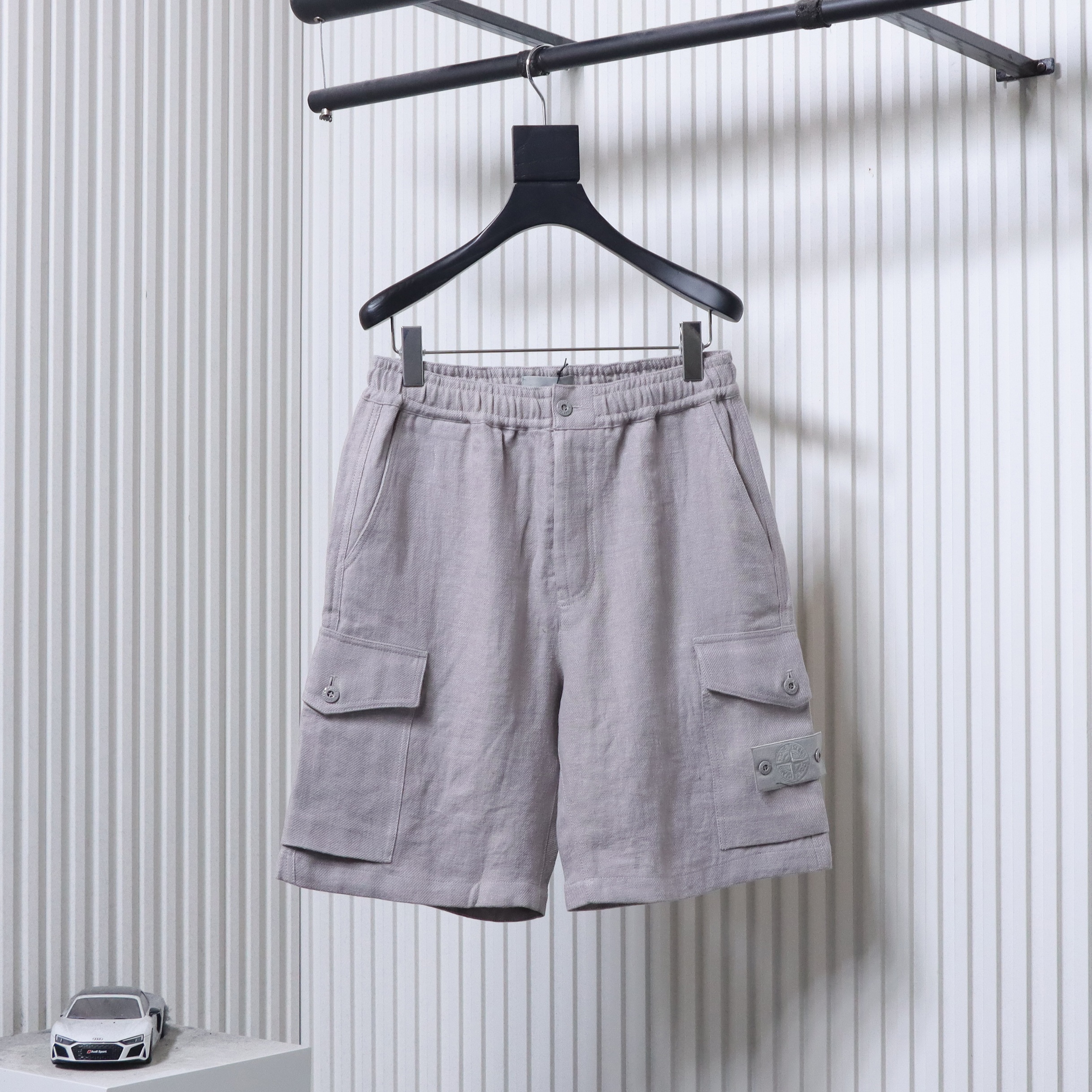 Stone Island Linen Cargo Shorts Gray