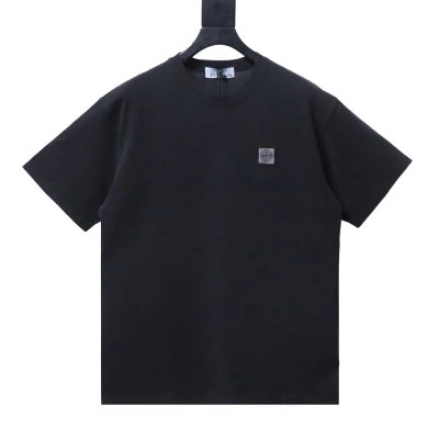 Stone Island Square Logo Embroidered Washed T-Shirt Black 01
