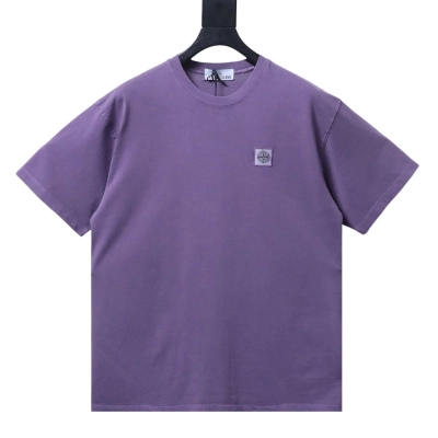 Stone Island Square Logo Embroidered Washed T-Shirt Purple 01