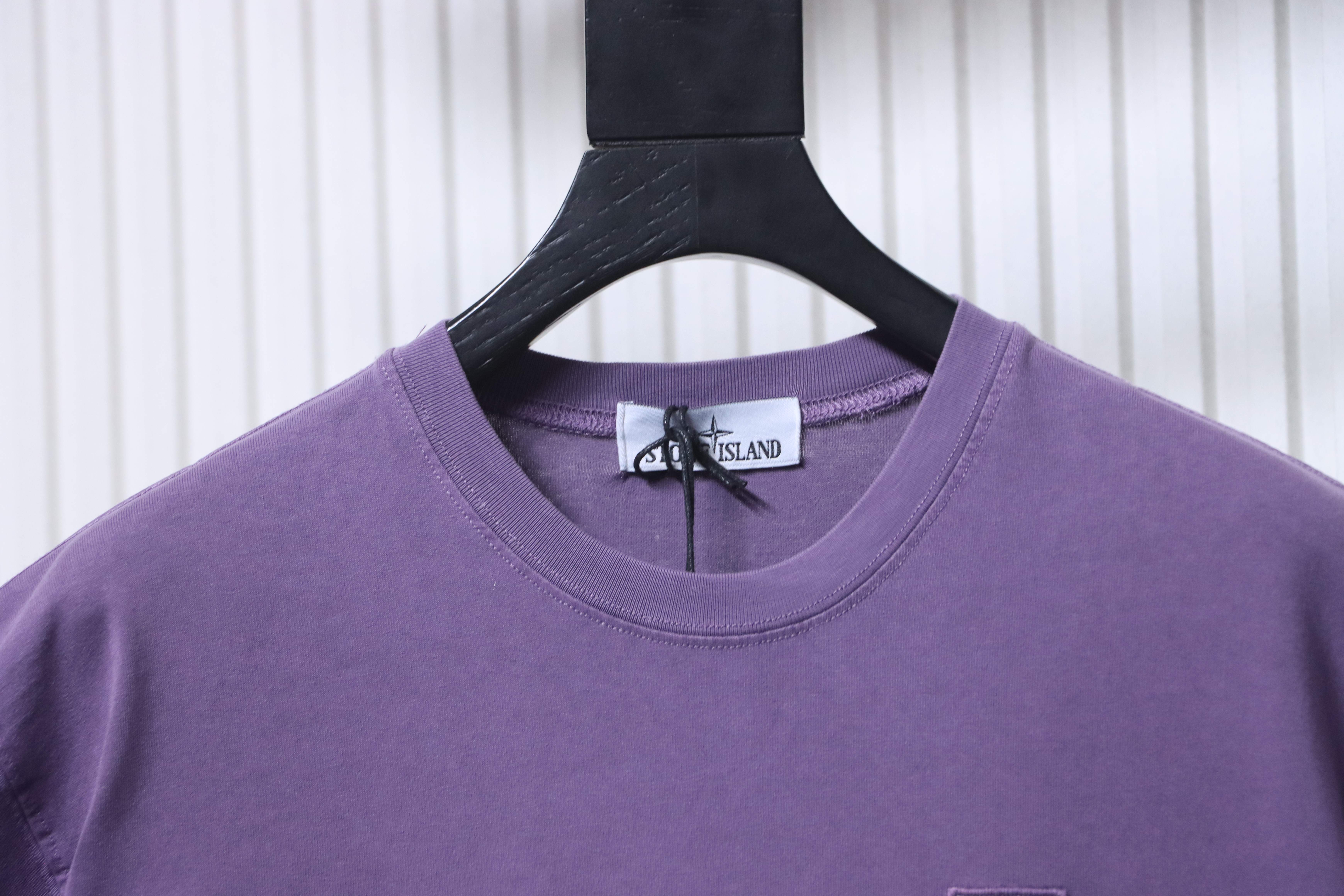 Stone Island Square Logo Embroidered Washed T-Shirt Purple