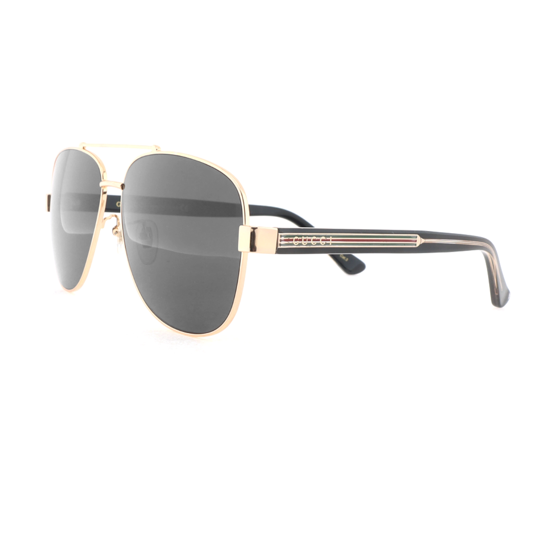 Gucci Aviator Sunglasses with Red and Green Striped Frames /Gold Metal Frames /Grey Lenses