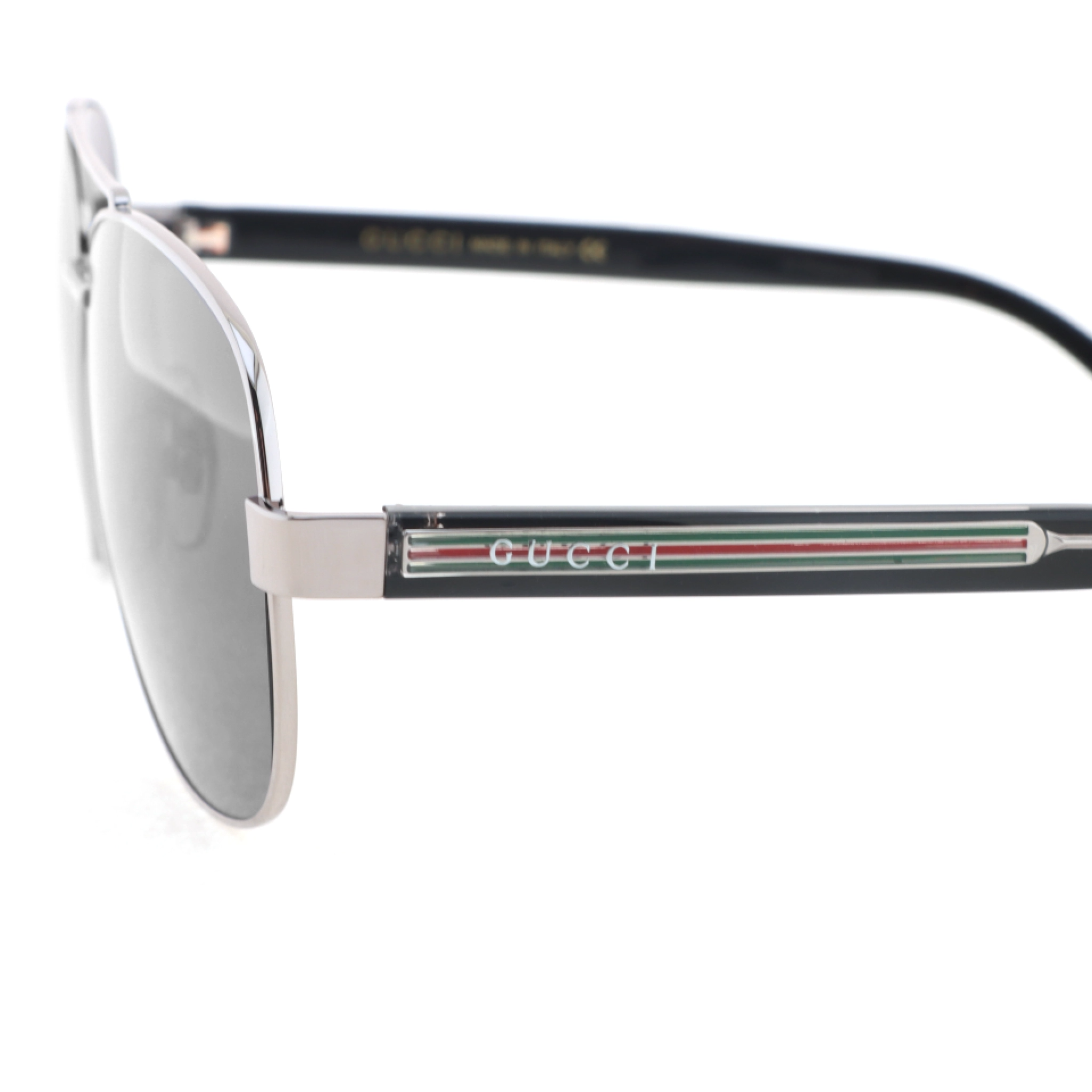 Gucci Aviator Sunglasses with Red and Green Striped Frames /Silver Metal Frames /Grey Lenses