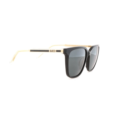 Gucci Temple-Logo Rectangle Sunglasses /Gold Metal Frames /Black Lenses 02