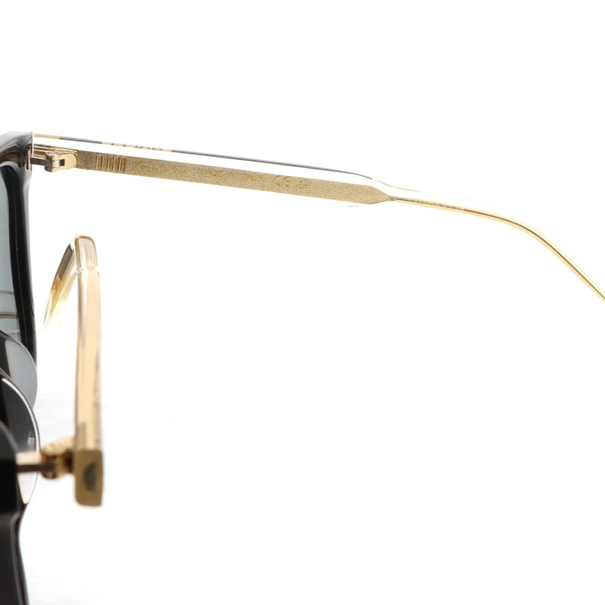 Gucci Temple-Logo Rectangle Sunglasses /Gold Metal Frames /Black Lenses