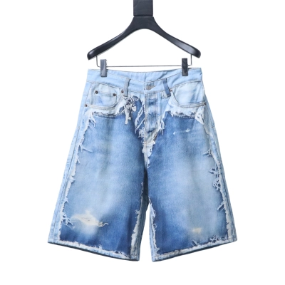 Acne Studios 1981 3D Graphic Patchwork Raw-Hem Denim Shorts 01