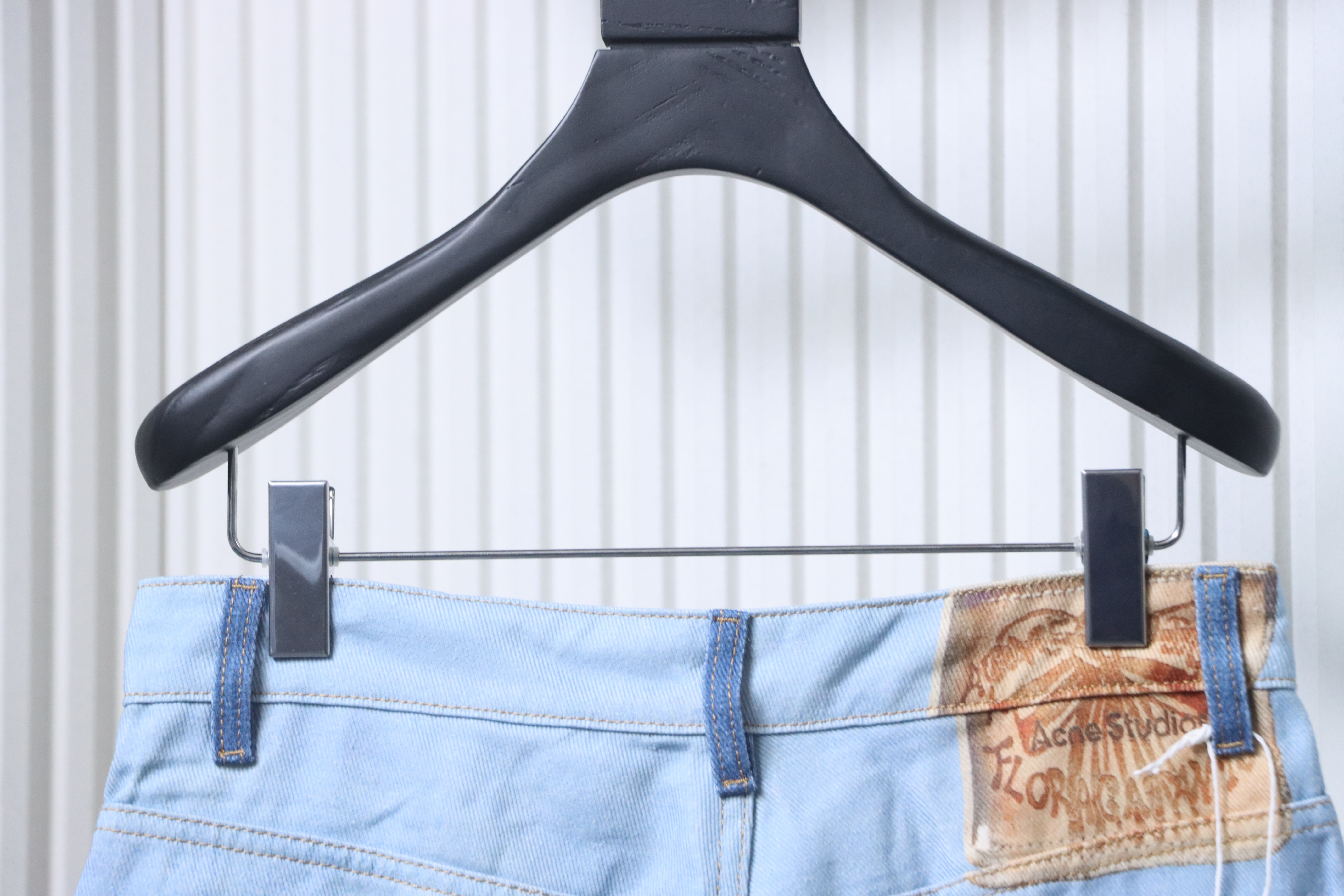 Acne Studios 1981 3D Graphic Patchwork Raw-Hem Denim Shorts