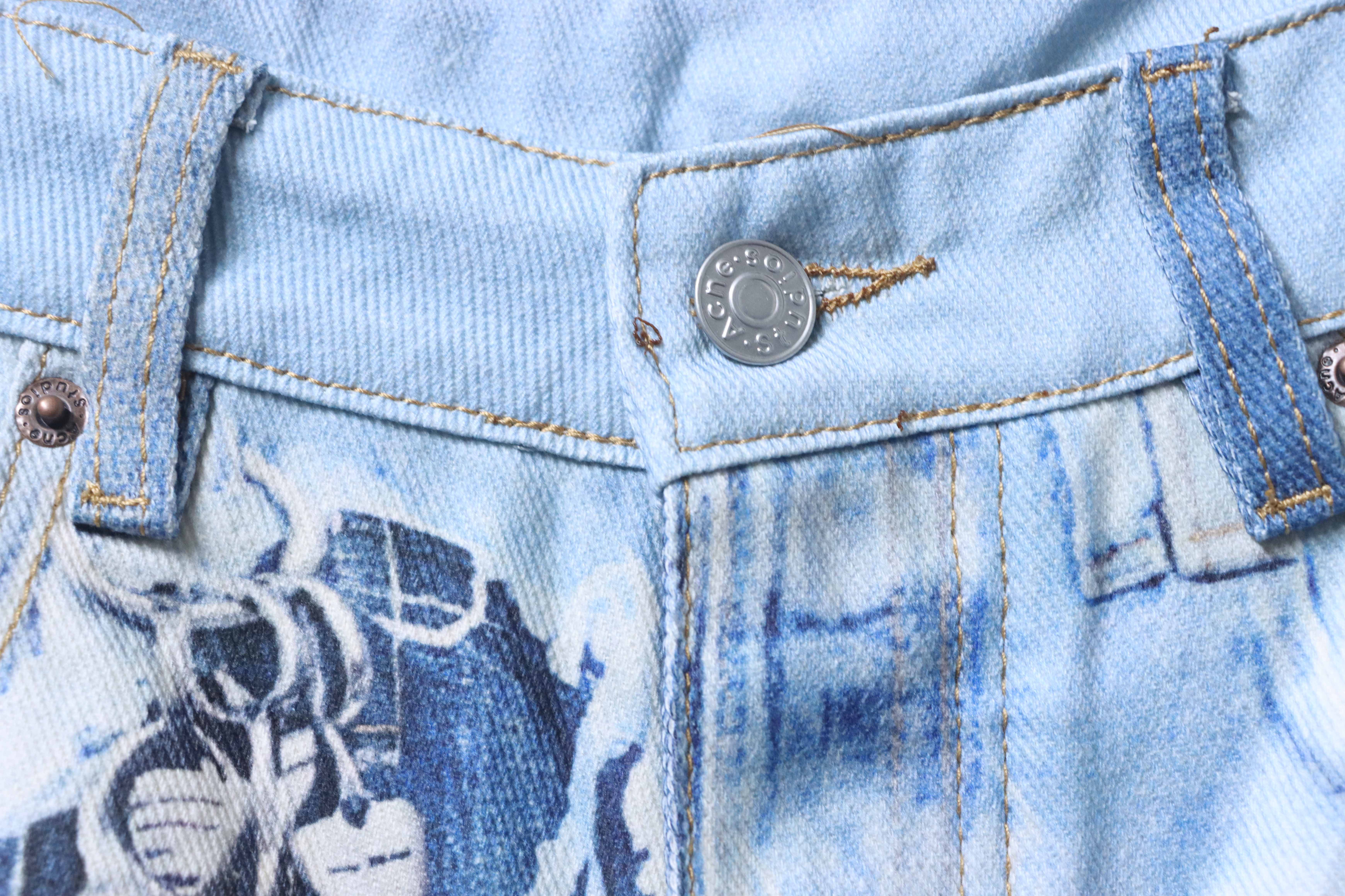 Acne Studios 1981 3D Graphic Patchwork Raw-Hem Denim Shorts