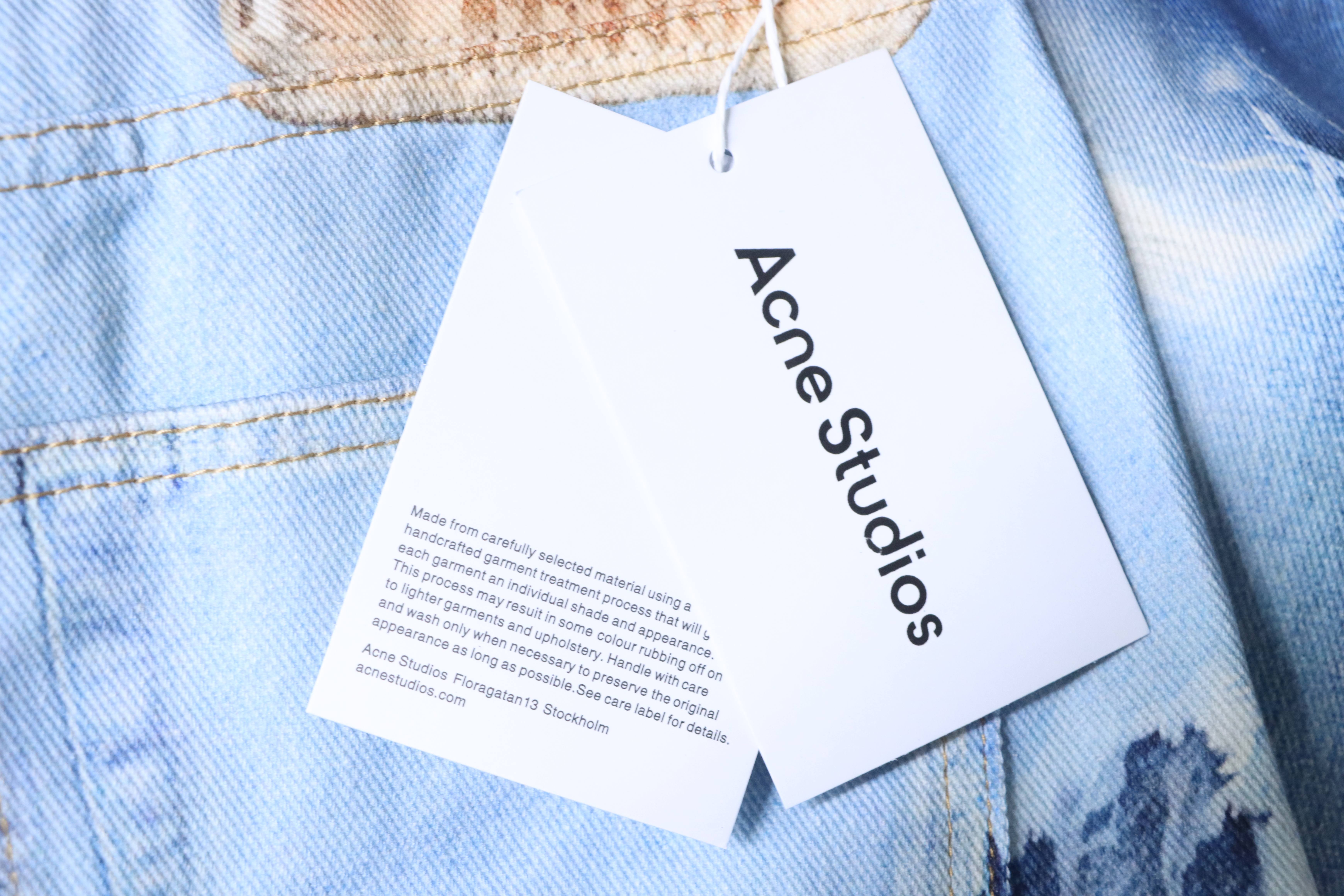 Acne Studios 1981 3D Graphic Patchwork Raw-Hem Denim Shorts
