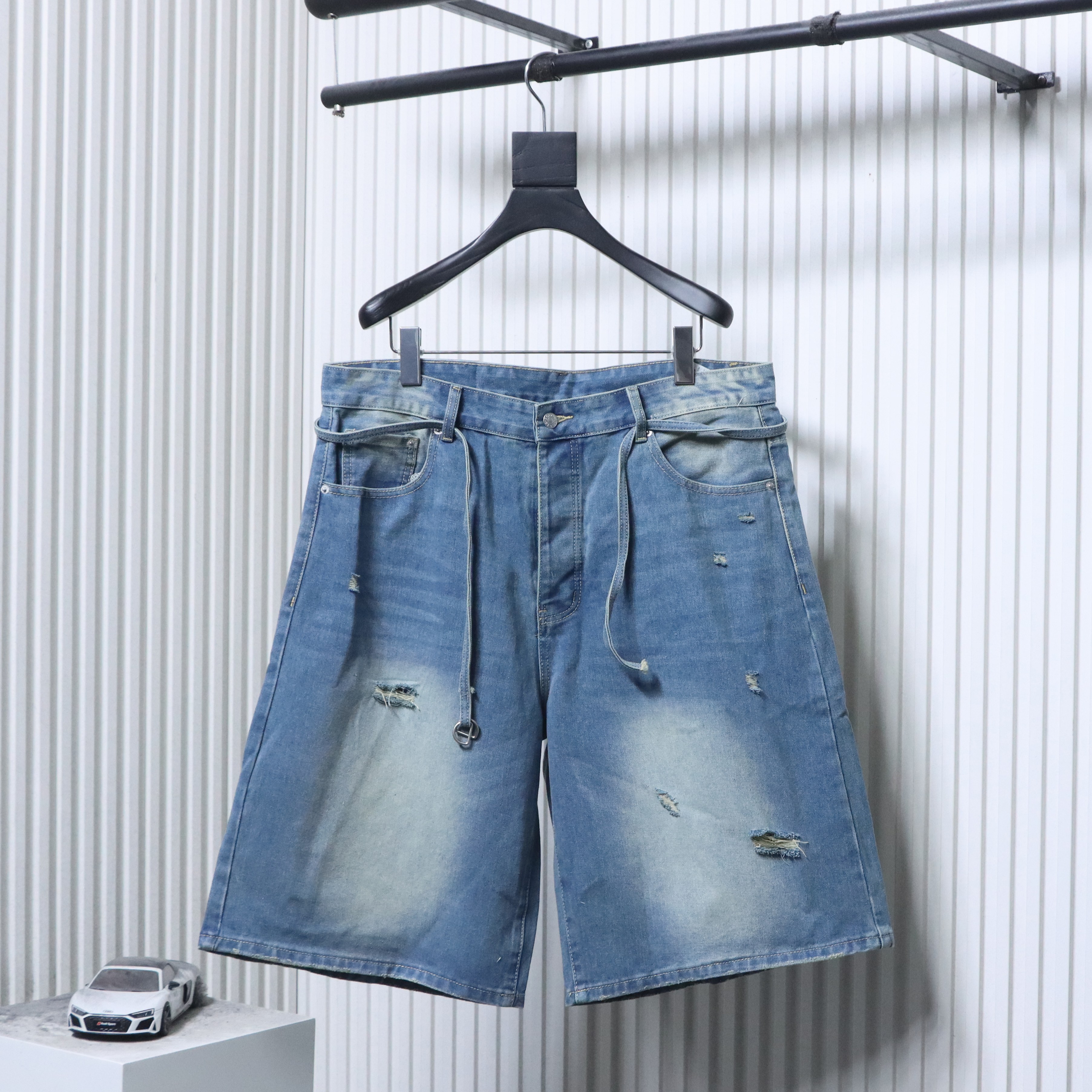 Acne Studios Belted Distressed Denim Shorts