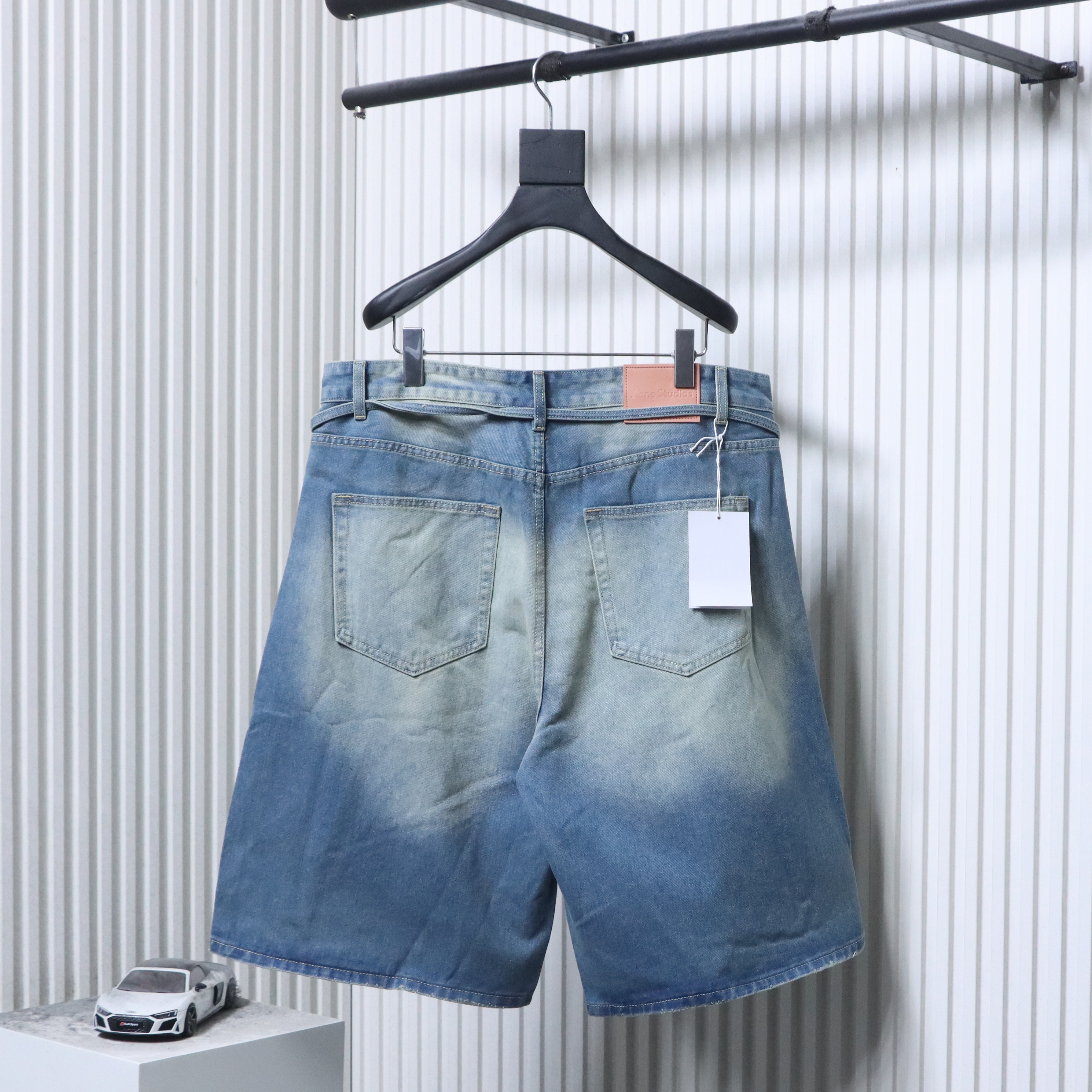 Acne Studios Belted Distressed Denim Shorts